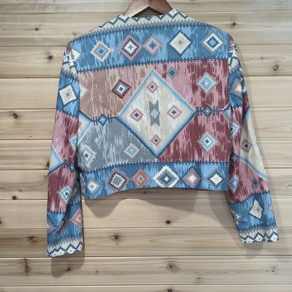 Vintage Western Jacket Womens Large Multicolor Pastel Southwestern Print Cropped - Picture 5 of 9
